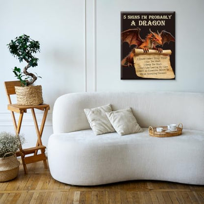 Funny Dragon Wall Art 5 Signs I'm Probably a Dragon Poster Wall Decor - color: Dragon