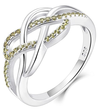 YL Celtic Knot Rings 925 Sterling Silver Twisted Knot Ring Birthstone Infinity Statement Jewelry for Women-size5 - color: 08-peridot-Aug