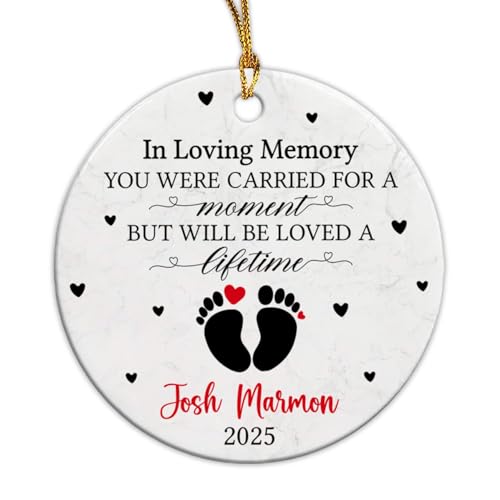 Custom Angel Baby Remembrance Ornament, Infant Loss Memorial Keepsake, Baby's First Footprint Christmas Decor, Toddler Feet Ceramic Souvenir, Sympathy Gift - color: In Loving Memory Christmas Ceramic Ornament