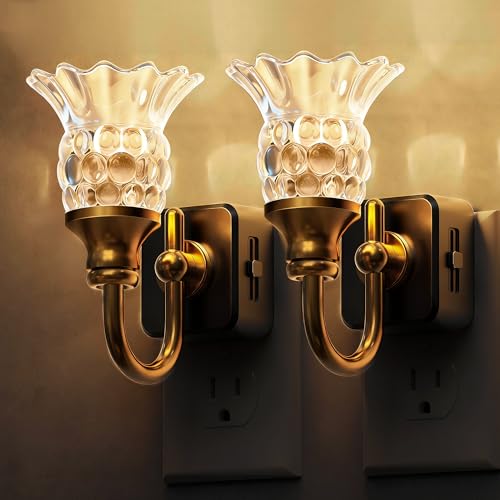 L LOHAS LED Night Lights Plug into Wall, 3000K LED Floral Night Light | 2 Pack Auto Sensor, 0-100lm Adjustable Brightness Plug in Nightlight, for Hallway Bedroom Stairway Gift - color: Gold Ring-Goblet, size: 2 Pack
