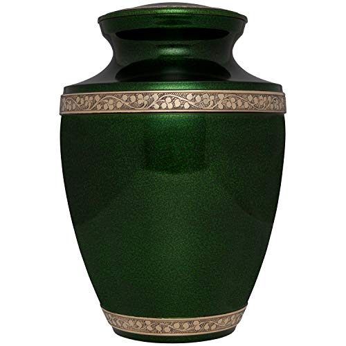 Liliane Memorials Green Funeral Urn Cremation Urn for Human Ashes - Hand Made in Brass - Suitable for Cemetery Burial or Niche - Large Size fits remains of Adults up to 200 lbs - Torino Model - color: Green