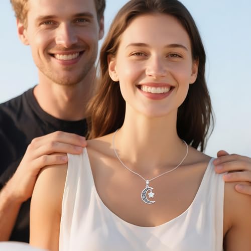 925 Sterling Silver Urn Necklace for Ashes, Teardrop/Tree of Life/Sunflower/Dragonfly/Sea Turtle/Celtic Knot/Elephant/Hummingbird Memorial Cremation Pendant Necklaces for Animal Human Ashes - color: L: Moon Star