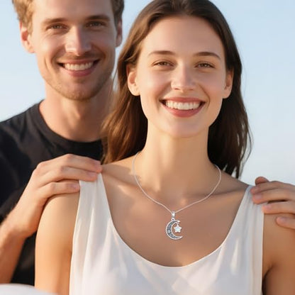 925 Sterling Silver Urn Necklace for Ashes, Teardrop/Tree of Life/Sunflower/Dragonfly/Sea Turtle/Celtic Knot/Elephant/Hummingbird Memorial Cremation Pendant Necklaces for Animal Human Ashes - color: L: Moon Star