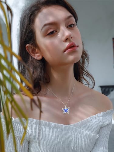Cremation Necklace for Ashes 925 Sterling Silver Pet Paw/Butterfly Memorial Cremation Keepsake Pendant Jewelry Women Keepsake Bereavement Gift - color: A9-Butterfly-September