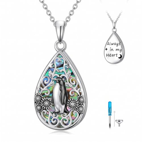 WINNICACA Urn Necklaces for Ashes 925 Sterling Silver Butterfly Hummingbird Dragonfly Teardrop Ash Necklace Cremation Jewelry Urn Pendants for Women Memorial Gifts for Birthday Christmas Funeral - style: 15-Penguin Urn Necklace