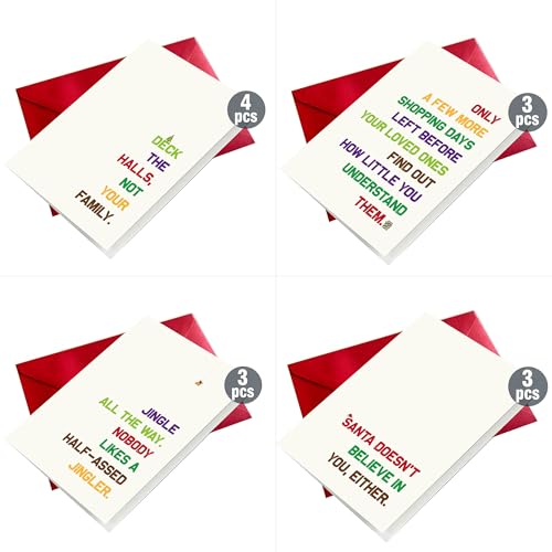 Hqulpr 25 Pack 350GSM | 8 Different Minimalist Designs | 4x5.6 Inch Christmas Cards with Envelopes, Funny Christmas Cards for Husband & Dad & Sister & Brother & Mom & Son & Daughter - color: S2- Merry Christmas