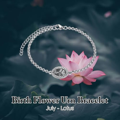 Birth Flower Urn Bracelet for Ashes for Women 925 Sterling Silver Cremation Bracelet Memorial Keepsake Jewelry for Human Ashes - style: 07-July-Lotus-Custom