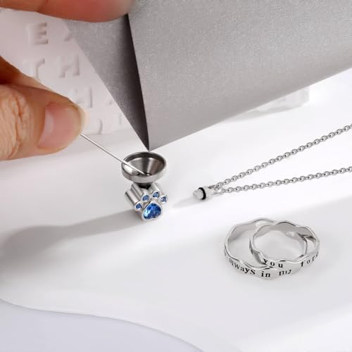 Sterling Silver Cremation Jewelry for Ashes Pendant Eternity Urn Necklace Keepsake Memorial Gifts You Are Always In My Heart I Love You Forever - color: White, style: Pet Paw Print