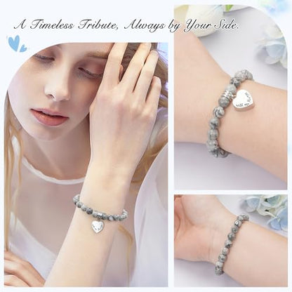 abooxiu Cremation Jewelry Urn Bracelet for Ashes Memorial Heart Ashes Keepsake Cremation Ash Bracelets Urn Jewelry for Ashes of Loved Ones for Women - With Me Always - style: Engraved - Gray Stone
