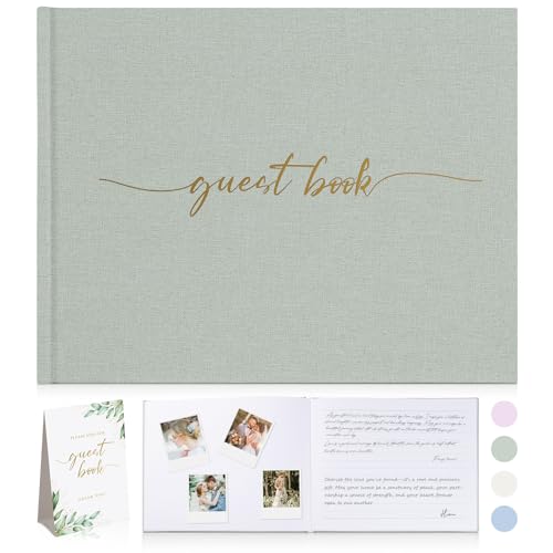 1DOT2 Linen Wedding Guest Book, Sage Green, No Year - color: Sage Green, size: No Year