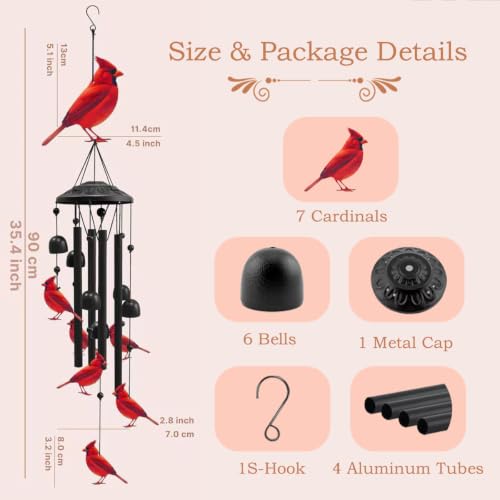 Cardinal Wind Chimes for Outside, Metal Windchimes Outdoors - size: Cardinal
