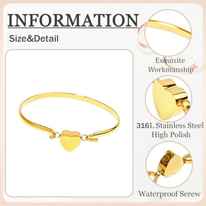 LittleFlower Heart Urn Bracelet for Human & Pet Ashes - Stainless Steel Memorial Jewelry for Cats, Dogs, Waterproof Keepsake with Filling Tool & Gift Box - color: Gold