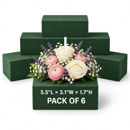 Florables Wet Floral Foam Blocks (5.5" L x 3.1" W x 1.7" H, Pack of 6) – Green Foam for Flower Arrangements, Floral Foam Base & Bouquet Foam for Fresh Flowers, Wedding Flower Arranging Supplies - size: Small Pack of 6