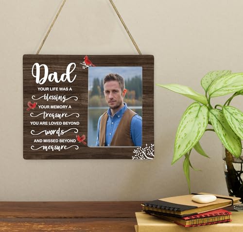 Dad Memorial Wooden Picture Frame, In Loving Memory Remembrance Photo Frame Gifts for Daddy, Bereavement Sympathy Wooden Frame for Loss of Father, 4x6 inch Photo - style: Dad Memorial