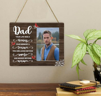 Dad Memorial Wooden Picture Frame, In Loving Memory Remembrance Photo Frame Gifts for Daddy, Bereavement Sympathy Wooden Frame for Loss of Father, 4x6 inch Photo - style: Dad Memorial