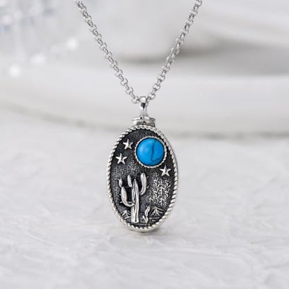 PELOVNY Urn Necklaces for Ashes of Loved Ones 925 Sterling Silver Personalized Heart Locket Urn Necklace Cremation Keepsake Memorial Jewelry Gifts for Women Men - color: Cactus Urn