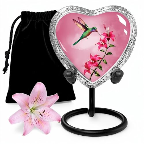 Light Pink Hummingbird Urn for Ashes Adult Male & Female – Small Heart Shaped Cremation Urn for Human Ashes – Memorial Funeral Urn for Men & Women, Home Display, or Burial - color: Light Pink, size: Small Heart