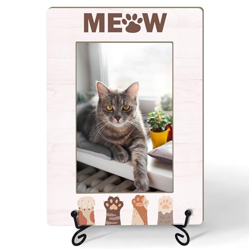 Cat Picture Frame, Cat Lover Gifts for Pet Owner, Christmas Memorial Gifts for Friends Women, Desk Decor Meow Kitten Paw Photo Frame (4x6 Horizontal) -S27 - style: Pink Meow