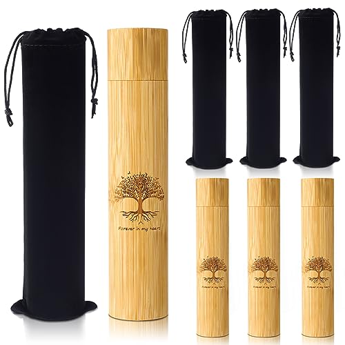 Thyle 4 Set Bamboo Scattering Urns for Ashes 9'' x 2'' Biodegradable Scattering Cremation Tubes for Human Adult Tree Small Tube Keepsake Urn and Black Velvet Bag for Spreading Human Pet Dog Cat Ashes