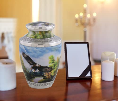 American Eagle Cremation Urn, Handcrafted Metal Urn for Human Ashes, Adult Cremation Urn with Velvet Bag