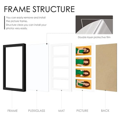 DUENPY 8x20 Collage Frame For 4 4x6 Photos Black - color: Black, size: 8x20（4x6 opening）