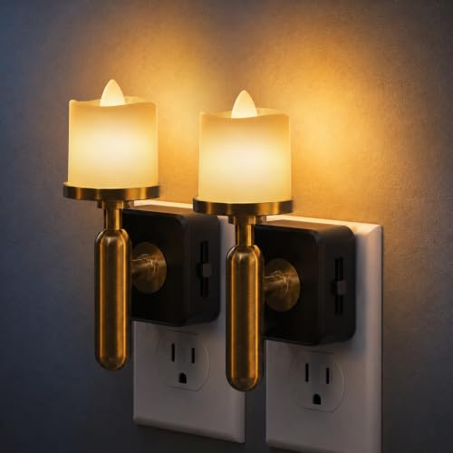 JandCase Candle Night Light, 2 Pack Night Lights Plug into Wall - color: Candle-3000K（Glass）, size: 2 Pack