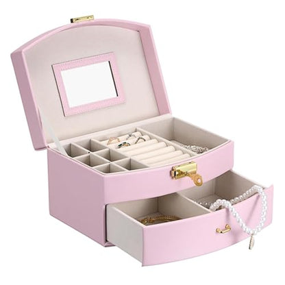 ELLDOO Musical Jewelry Box with Drawer, Pink Music Box Keepsake Box, Small Trinket Jewelry Storage Box Gift for Girls Women (Tune: You are My Sunshine) - color: Pink