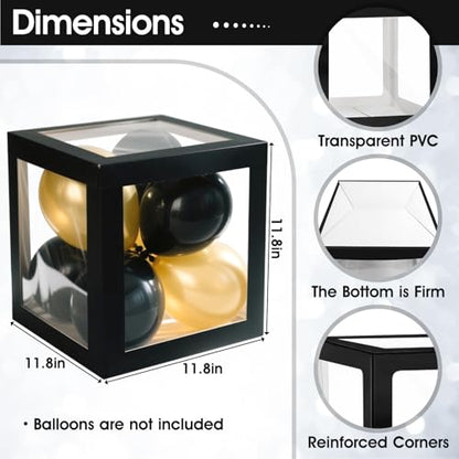 Ledido Transparent Balloon Boxes with 60 Letters Numbers for Custom Name - color: Black, size: 4PCS Boxes
