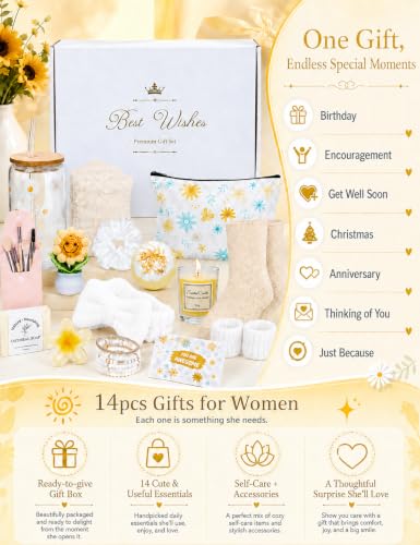 14PCS Gifts for Teen Girls - Gift Basket for Teen Girl, Gifts Trendy Stuff | Unique Birthday Gift Sets for Teen Girls, Daughter, Sister, Friend, Sweet 16th 18th 21st, Yellow - color: Beige