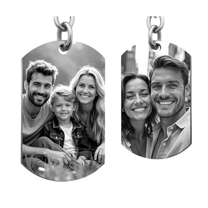 Photo Keychain Custom Picture Keychain Customized Gifts Laser-Engraved/Color Gifts For Boyfriend Hubsand Wife - color: Engraving (Black&white): 2 Sides Photo (Black)