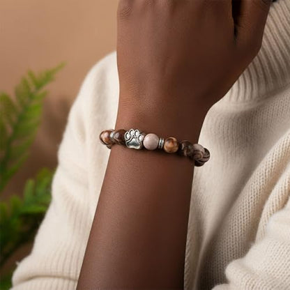 Aelciyue Pet Memorial Mothers Day Birthday Xmas Valentines Day Gifts for Loss Of Cats Dogs Mom Dad Paw Print Gifts Bracelets - style: Brown Paw Print