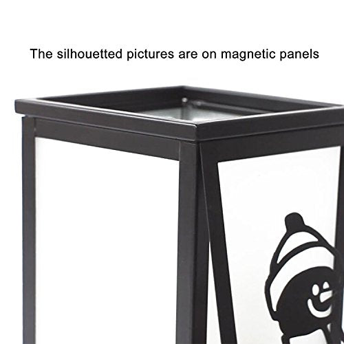 Decorative Led Candle Lantern with Timer Rustic Candle Lantern with Twelve Magnetic Seasonal Themed Panels ,5 x 5 x 8.5" Black