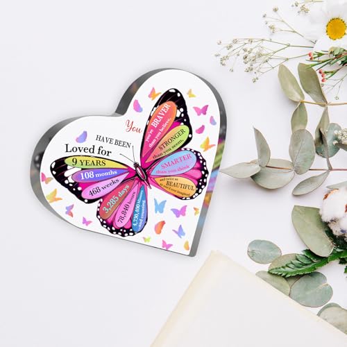 9 Year Old Girl Birthday Gifts, 9th Birthday Acrylic Sign, Inspirational Butterfly Keepsake Sign for Girls Boys, Happy 9 Birthday Gifts Idea for Daughter Girls, Table Desk for Home - style: 9th Birthday