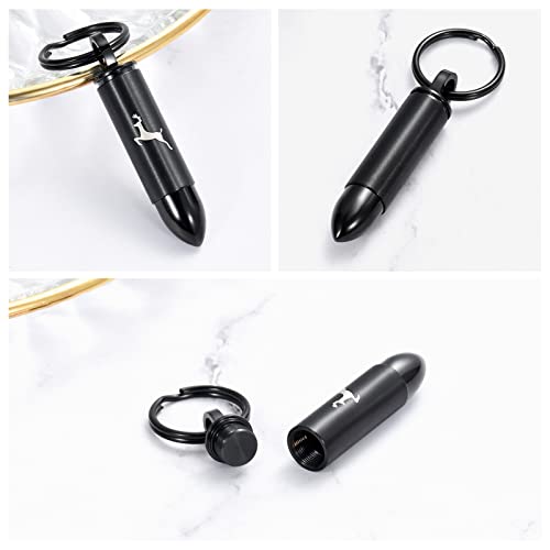 XSMZB Cremation Urn Keychain for Ashes Deer Bullet Keepsake Keychain Pendant Stainless Steel Memorial Jewelry for Women Men - color: Black