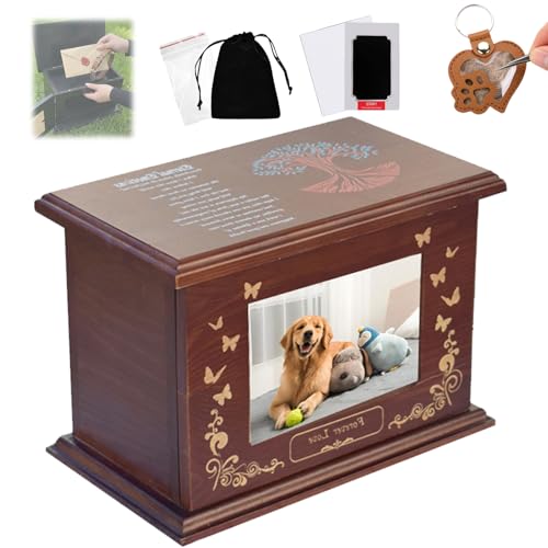 Pet Memorial Urns for Dogs Ashes, Large Solid Wood Memory Box - color: Brownish-red