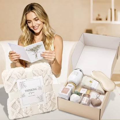 Get Well Gifts for Women Self Care Gifts Basket - Relaxing Spa Care Package After Surgery Feel Better Sympathy Mothersday Birthday Gift for Her Mom Sister Friend Wife (Beige) - color: Beige
