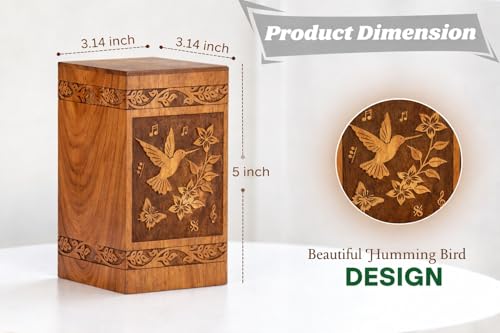 Cremation Urns for Human Ashes Adult Male Female - Wooden Humming Bird Funeral Cremation Urn Hand-Crafted - Burial Funeral Memorial Urns for Ashes (Large) - size: Large