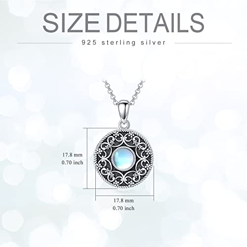 Round Locket Necklace 925 Sterling Silver Filigree/Flower Locket Necklace That Holds Pictures Birthday Christmas Jewelry Gifts for Women - color: 01-Moonstone Locket