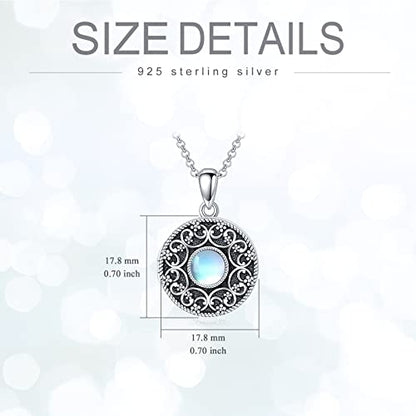 Round Locket Necklace 925 Sterling Silver Filigree/Flower Locket Necklace That Holds Pictures Birthday Christmas Jewelry Gifts for Women - color: 01-Moonstone Locket