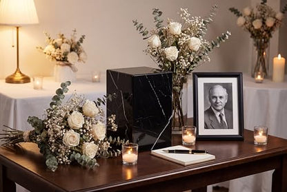 AspenStudio Genuine Marquina Marble Urn for Human Adult Cremation Ashes urn by Aspen Studio