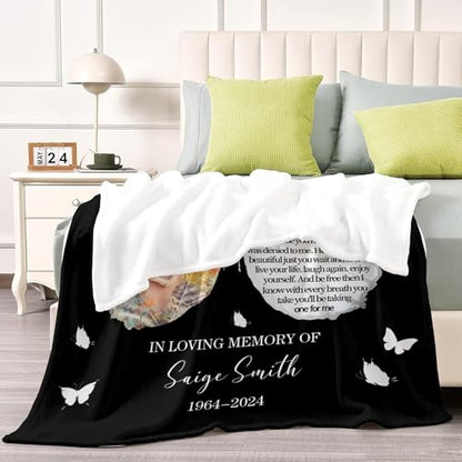 Custom Memorial Blanket with Picture Personalized Sympathy Remembrance Condolences Bereavement Gifts Sympathy Gifts for Loss of Loved One Mother Dad Grandma Grandpa Sister Daughter Friend - color: Design18