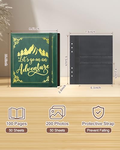 Leather Photo Album 4x6 200 Photos,Slip-in Photo Album Book with 50 Sheets, Travel Souvenir Diary Photo Book for Family Wedding Baby and Holiday Pictures - color: Green
