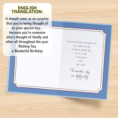 Designer Greetings Danish Language Happy Birthday Cards 6 Pack | Boxed Card Set, Matching Envelopes, Foil and Glitter Details - style: 6 PK Danish Birthday - Danish Layer Cake