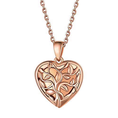 Bestyle Sterling Silver Heart Locket Necklace for Women, Dainty Cute Small Heart Locket Pendant in Gold/Rose Gold/Silver, Love Statement Jewelry Gift for Mother Wife - color: E1. Tree of Life-Rose Gold-Locket Only, NO Custom