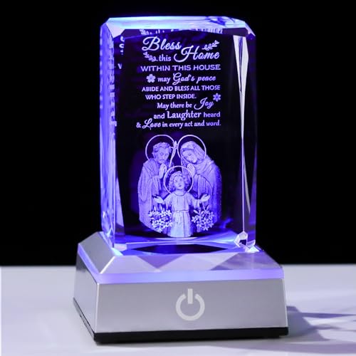 Crystal Christian House Warming Gifts New Home May God Bless This Home | Laser-Engraved Crystal Keepsake with Lamp Base - Spiritual Housewarming Gift Ideas for Religious Desk Decor - color: Bless this Home