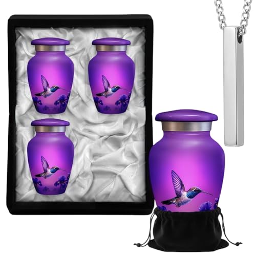 Set of 7 Hummingbird Custom Engraved Decorative Funeral Urns for Ashes Adult Male & Female Includes 1 Large Urn with 4 Small Keepsakes & 1 Silver (Humming 4 Small Urn Set, Urns) - color: Humming 4 Small Urn Set