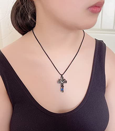 YOUFENG 3 Pieces Cremation Urn Necklaces for Ashes Keepsake Cremation Jewelry Cross Round Bar Birthstone Crystal Stainless Steel Memorial Pendant for Women Men - color: Aquamarine