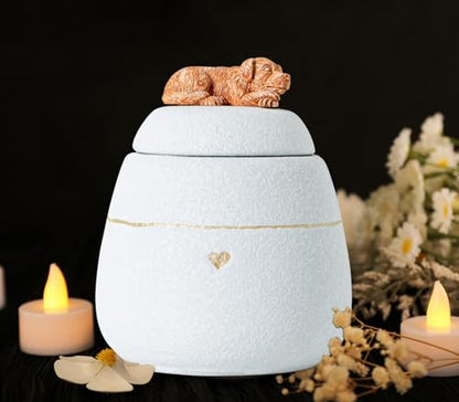 Dog Shaped White Pet Urn for Dogs Ceramic Dog Urns for Ashes Box –Cute Decorative Ashes Container for Dogs