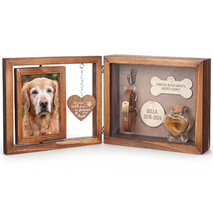 Threehoney Pet Memorial Shadow Box Dog Memorial Gift for Loss of Pet Rotating Wooden Frame for 4x6 Photo Fur Hair Jar Wooden Plaques Sympathy Gift for Dog Cat Bereavement Passed Away Remembrance