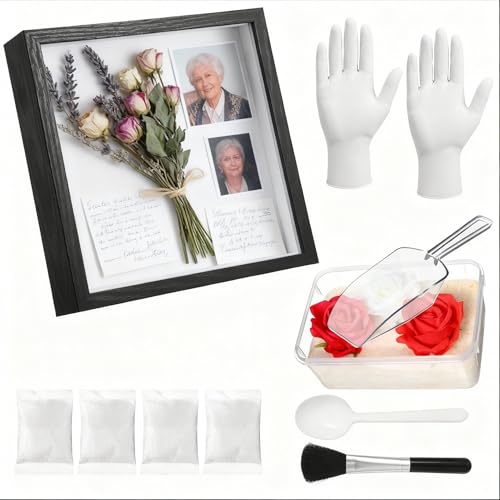 Lewtemi DIY Frame Craft Kit, Silica Gel Flower Drying with Container and 8x8 Shadow Box Frame Set, DIY Wedding Bouquet, Graduation Gift, Flower Preservation Kit Memory Display Case